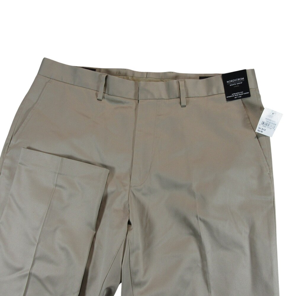 New‎ Nordstrom Mens Chino Pants Tan Burrow 36 x 32 Athletic Fit Tan Stretch